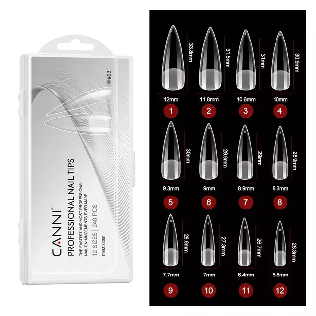 CANNI Soft Gél Tip 240 db-os / 12 méret No.03 stiletto