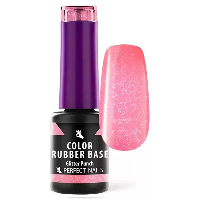 Perfect Nails Color Rubber Base Gel - Színezett Alapzselé 4ml - Glitter Punch