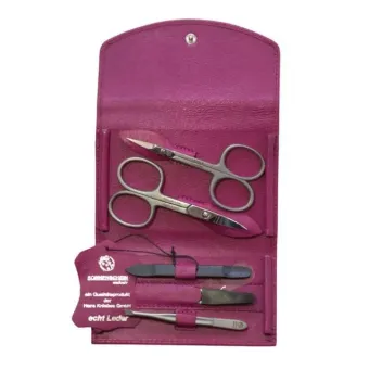Kniebes Manikűrkészlet 5db-os (2 ollós)- Pink bőrtokban - 083525-0950
